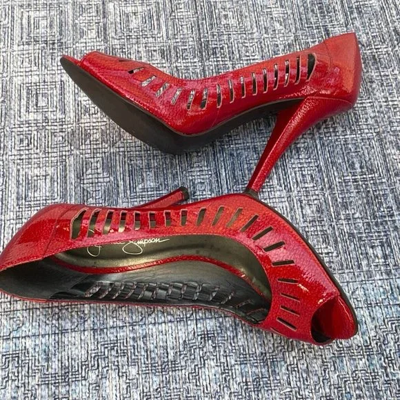 Jessica Simpson Women Heel Red Leather Upper Shoes Open Toe Pump Size 37 6.5US - Picture 3 of 11